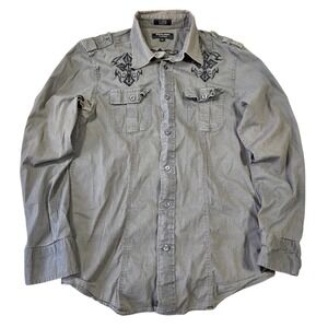 Vintage Eighty‎ Eight Platinum Mens Embroidered Button Down Shirt XL Y2k Grunge